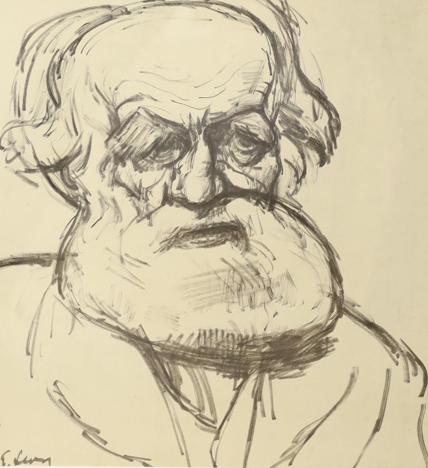 Emmauel Levy (1900-1986), ink on paper, Portrait of a bearded man, signed, 37 x 33cm
